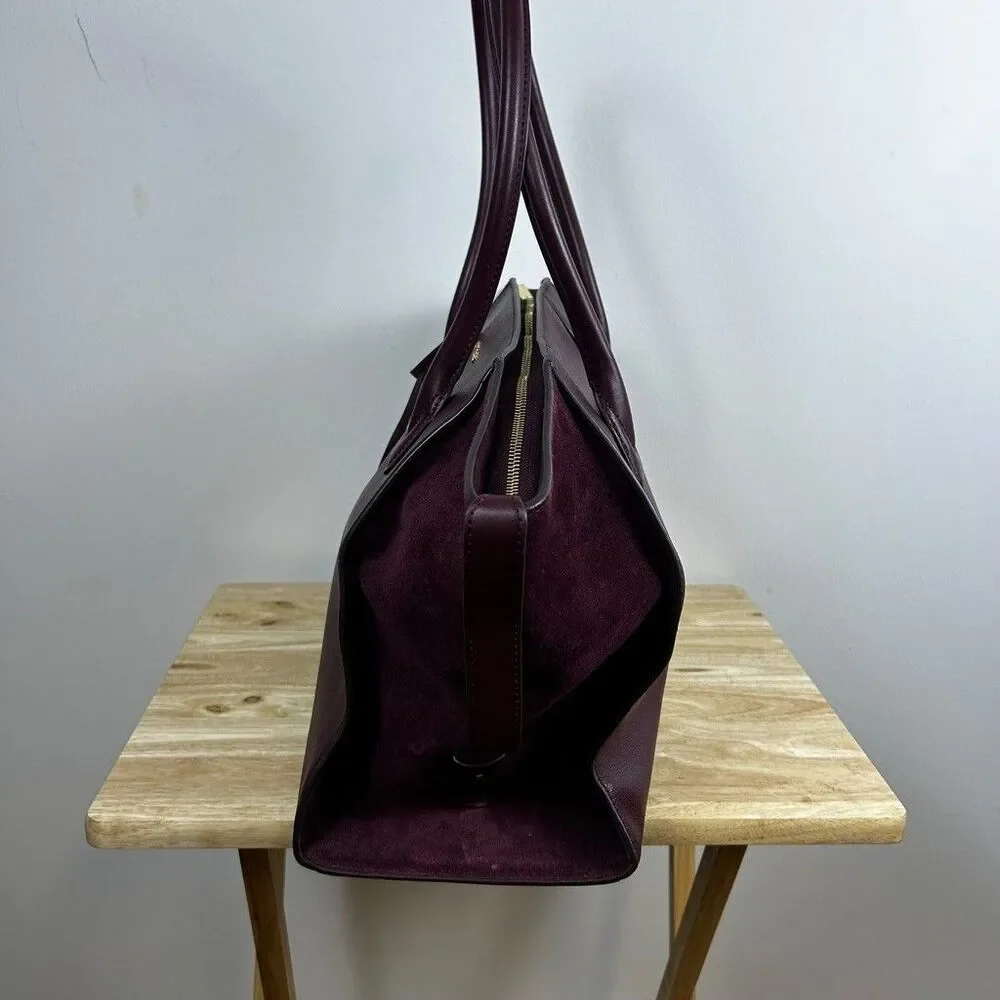 Michael Kors Tote Bag Womens Burgundy Pebbled Leather Suede Gold Hardware
